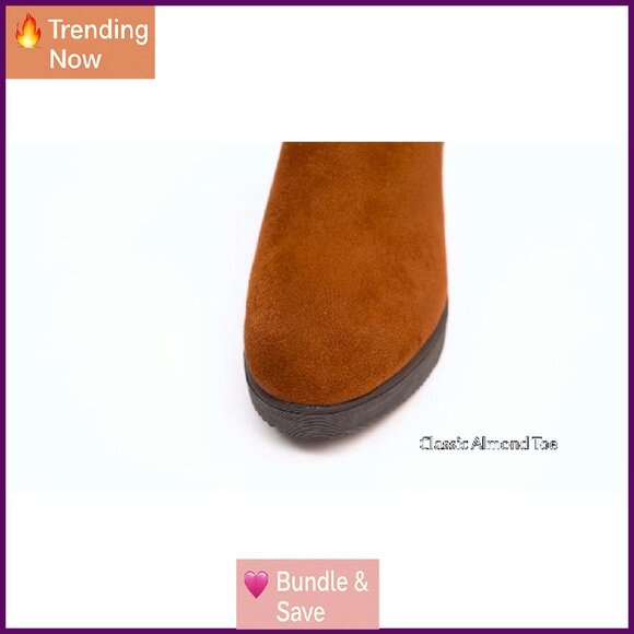 Women's Chunky Heel Ankle Boots Platform Suede Pointed Toe Size 7 - Picture 8 of 8